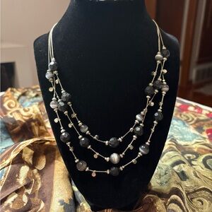 Source Unknown Black and Silver Multi-Strand Necklace